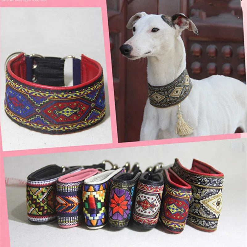Dog Collar for Whippets Greyhounds Sheepskin Breathable Dog Collar Retro Italian Greyhound Collar Wide Leather Whippet Collar