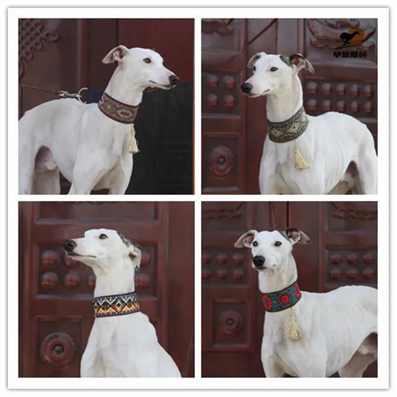 Dog Collar for Whippets Greyhounds Sheepskin Breathable Dog Collar Retro Italian Greyhound Collar Wide Leather Whippet Collar