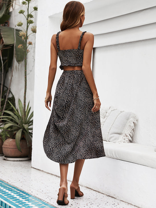 Adjustable Length Skirt Set With Crop Top